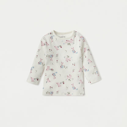 Juniors Printed Long Sleeves T-shirt and Pyjama Set - White / 12-18 mths