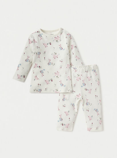 Juniors Printed Long Sleeves T-shirt and Pyjama Set-baby-girls-clothing-nightwear-pyjamasets-image-1