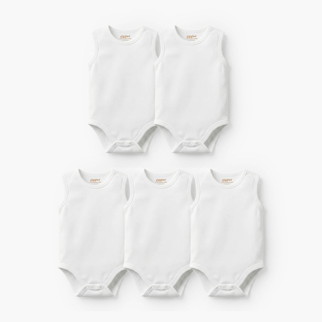 Giggles Sleeveless Bodysuit - Set of 5 - White / 18-24 mths