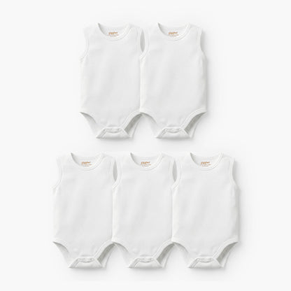 Giggles Sleeveless Bodysuit - Set of 5 - White / 18-24 mths