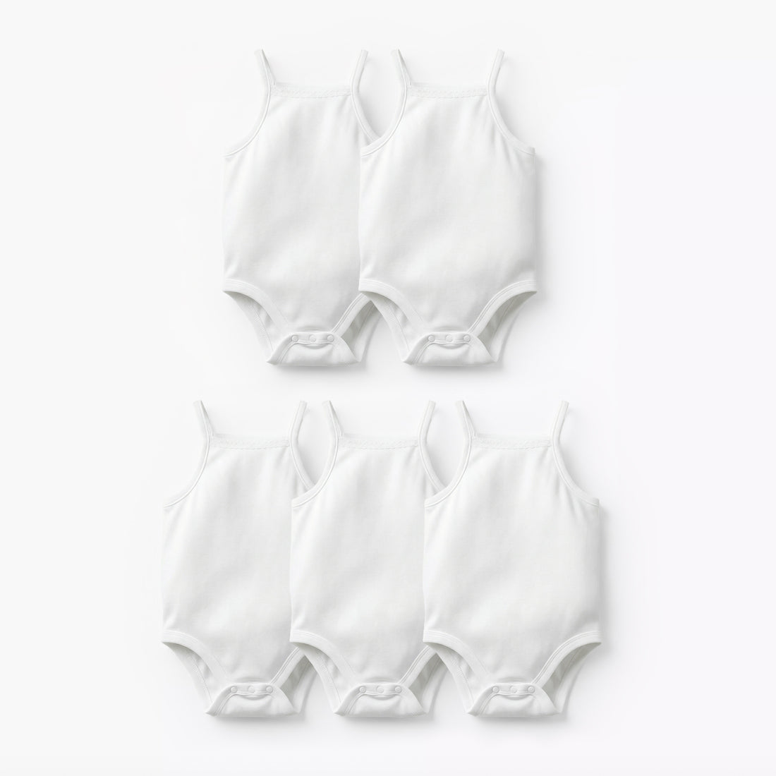 Giggles Solid Sleeveless Bodysuit - Set of 5 - White / 12-18 mths