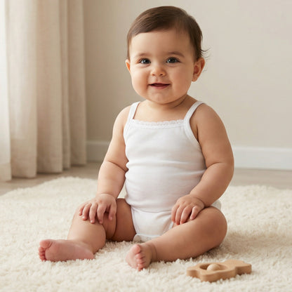 Giggles Solid Sleeveless Bodysuit - Set of 5 - White / 24-36 mths