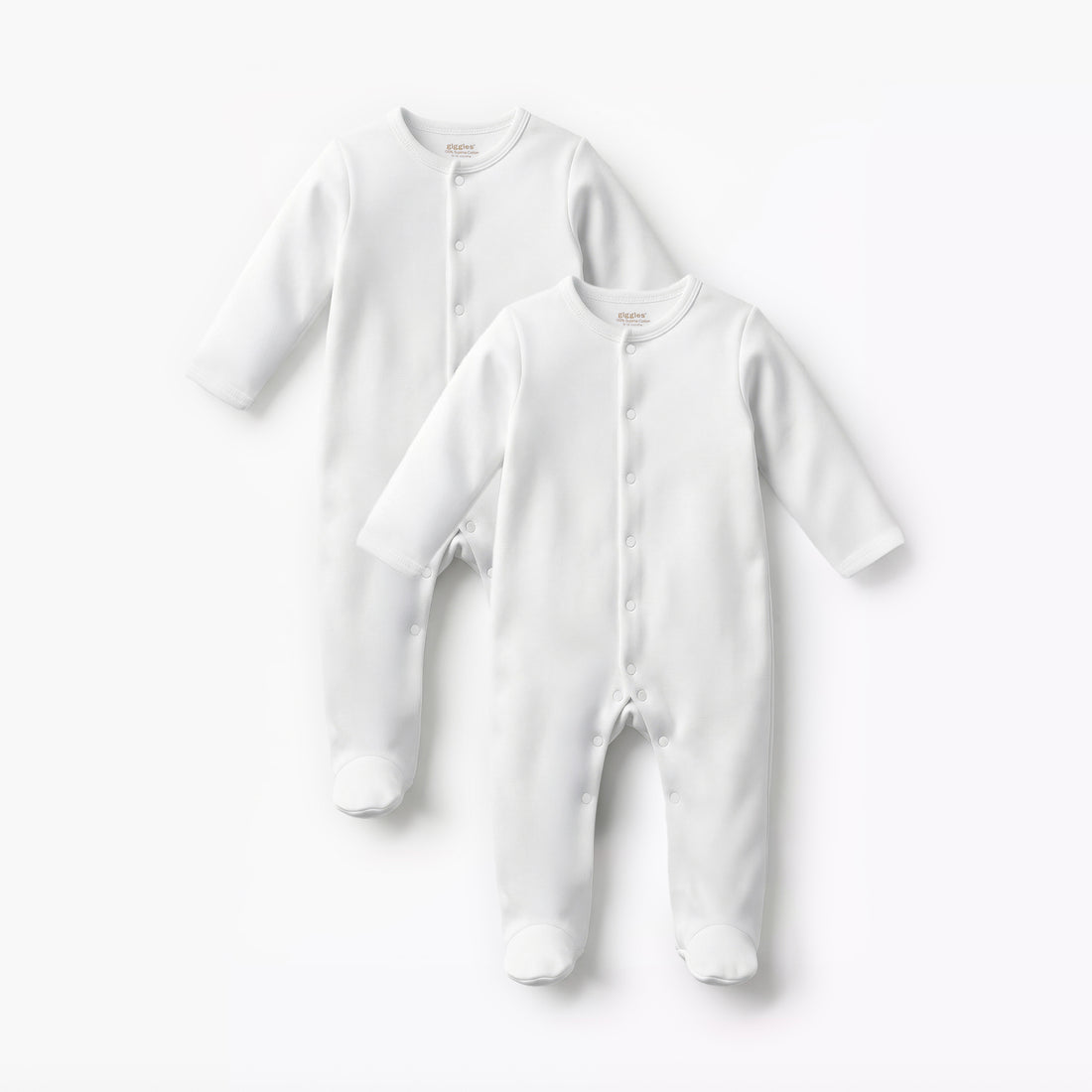 Giggles Solid Sleepsuit with Long Sleeves - Set of 2 - White / 12-18 mths