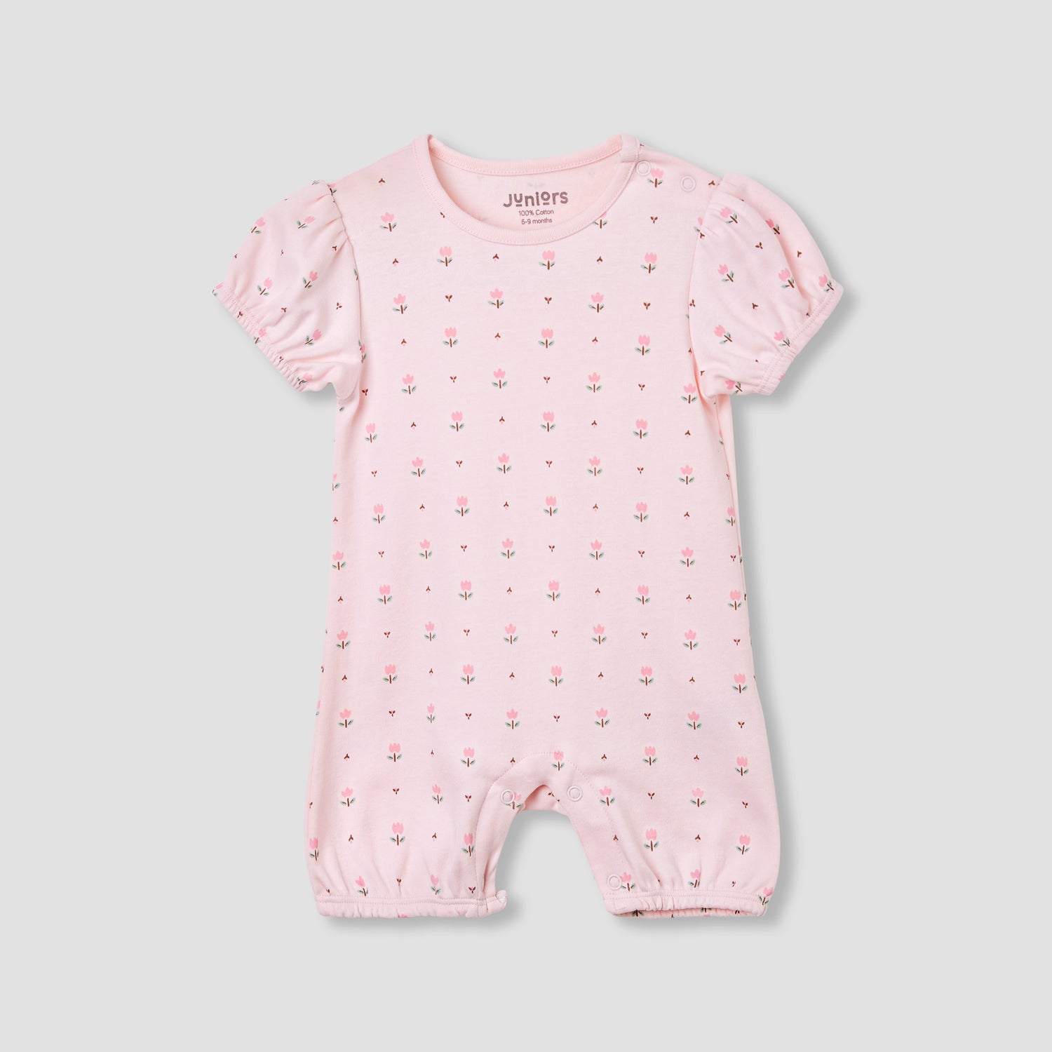 Juniors Floral Print Romper with Puff Sleeves - Set of 4