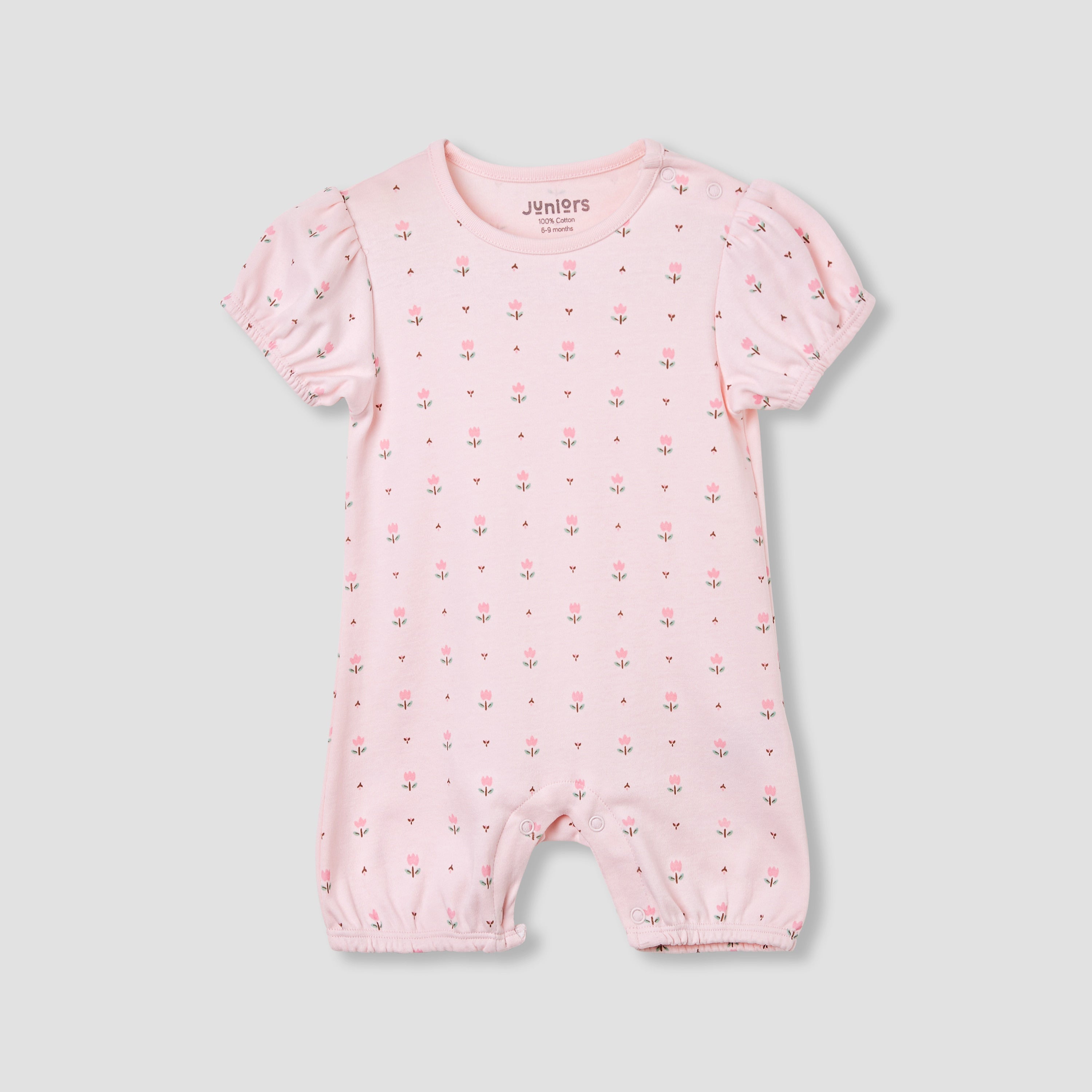 Juniors Floral Print Romper with Puff Sleeves - Set of 4