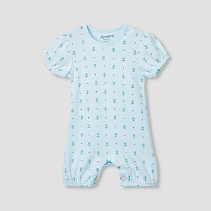 Juniors Floral Print Romper with Puff Sleeves - Set of 4