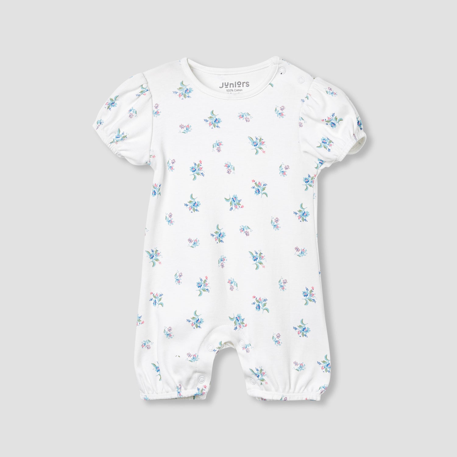Juniors Floral Print Romper with Puff Sleeves - Set of 4