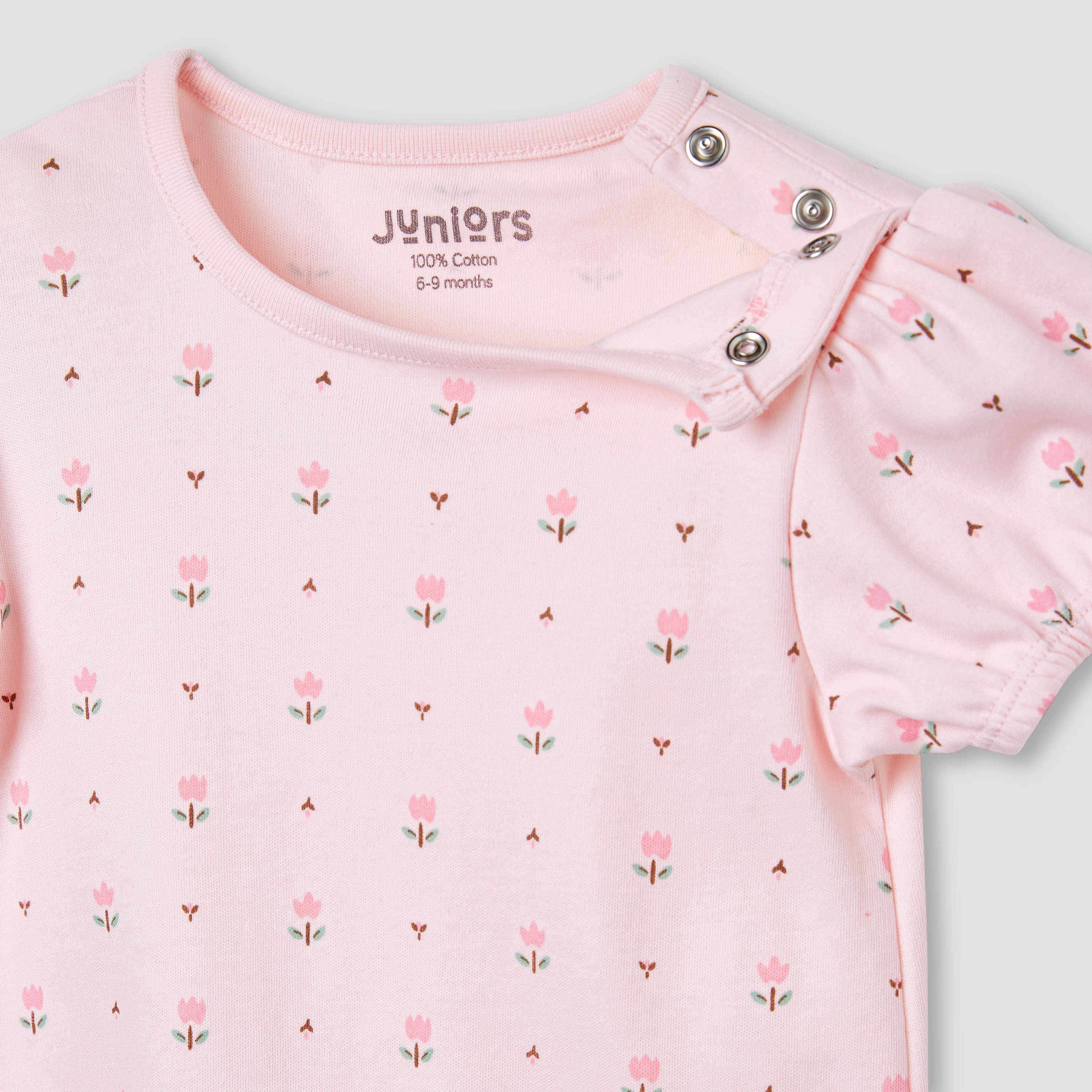 Juniors Floral Print Romper with Puff Sleeves - Set of 4