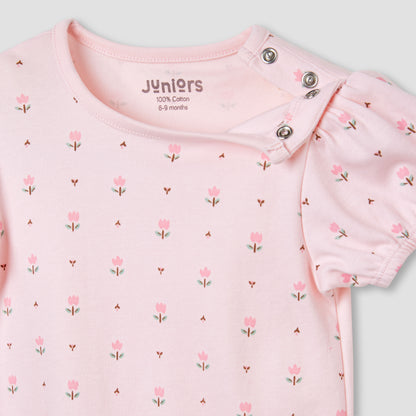 Juniors Floral Print Romper with Puff Sleeves - Set of 4