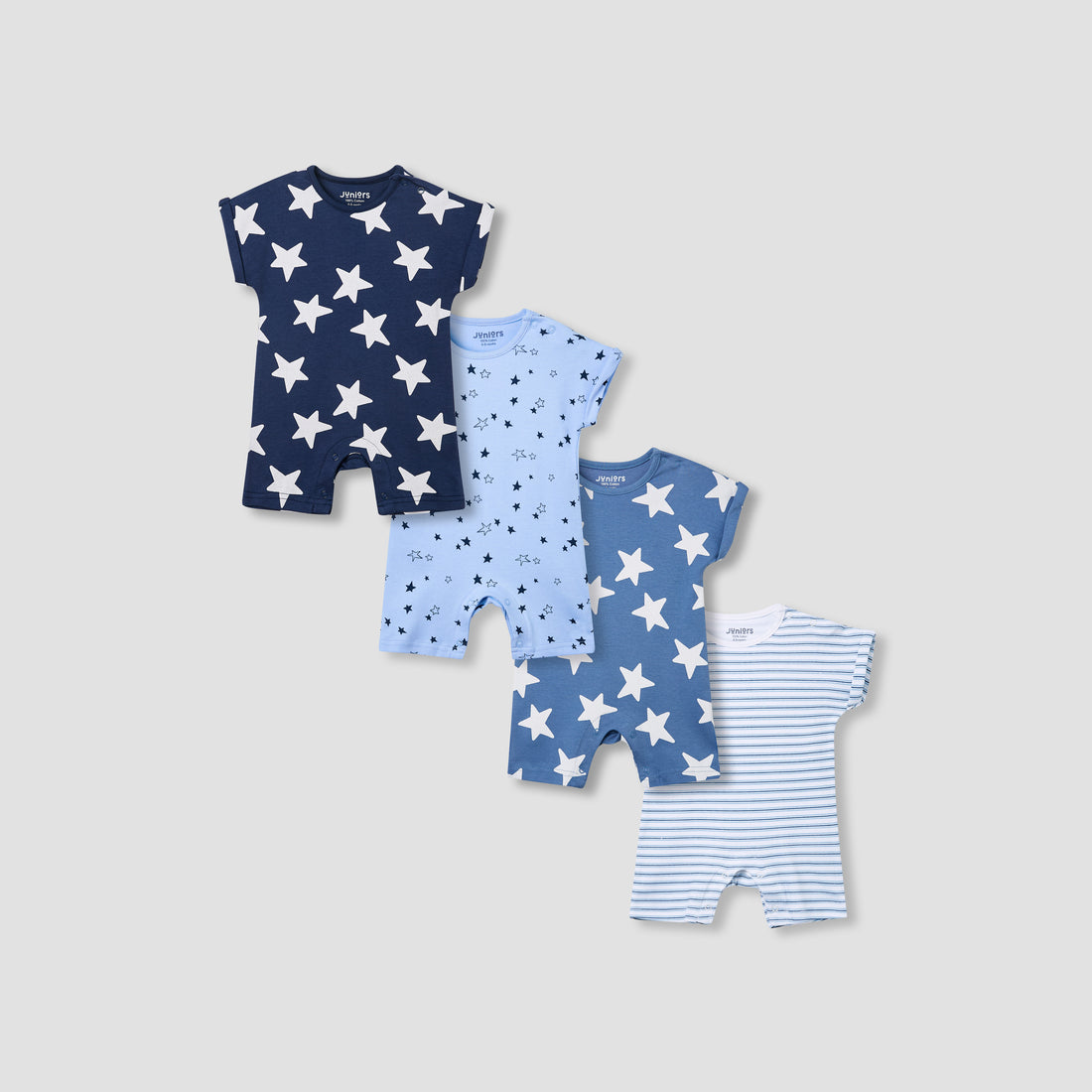 Juniors Printed Romper with Short Sleeves - Set of 4 - Multicolour / 12-18 mths