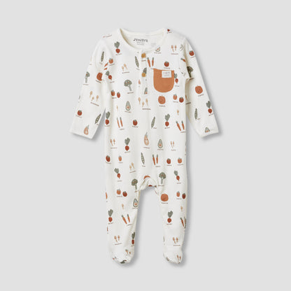 Juniors Round Neck Sleepsuit with Closed Feet - Cotton - Long Sleeves - Brown / 9-12 mths