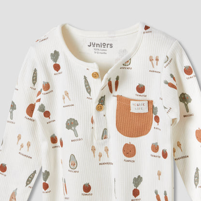 Juniors Round Neck Sleepsuit with Closed Feet - Cotton - Long Sleeves
