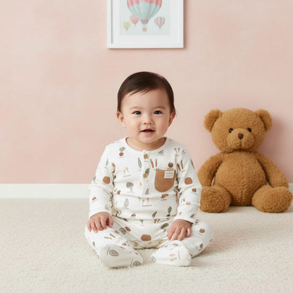 Juniors Round Neck Sleepsuit with Closed Feet - Cotton - Long Sleeves
