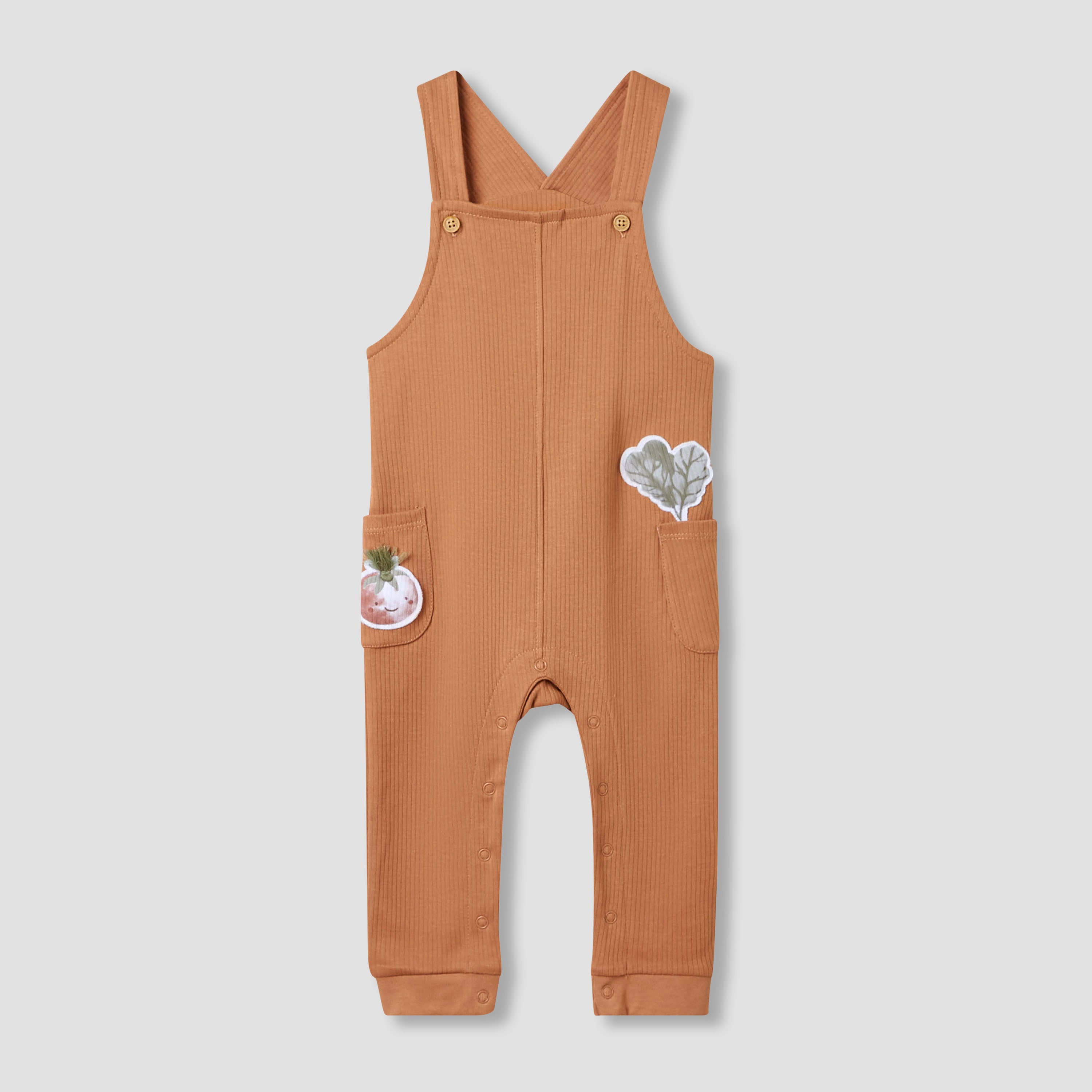 Juniors Boys T-shirt and Dungaree Set with Vegetable Print - Cotton - Long Sleeves - Crew Neck