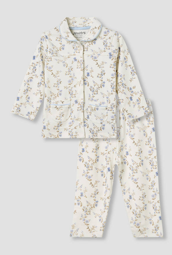 Juniors Pyjama Set with Floral Print - Cotton - Long Sleeves - Collar