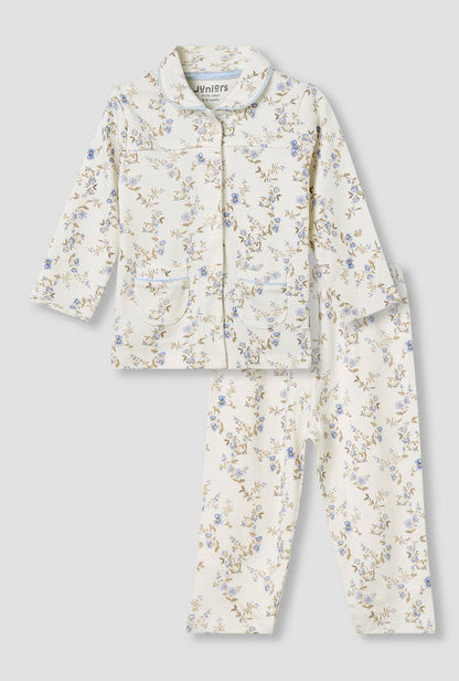 Juniors Pyjama Set with Floral Print - Cotton - Long Sleeves - Collar