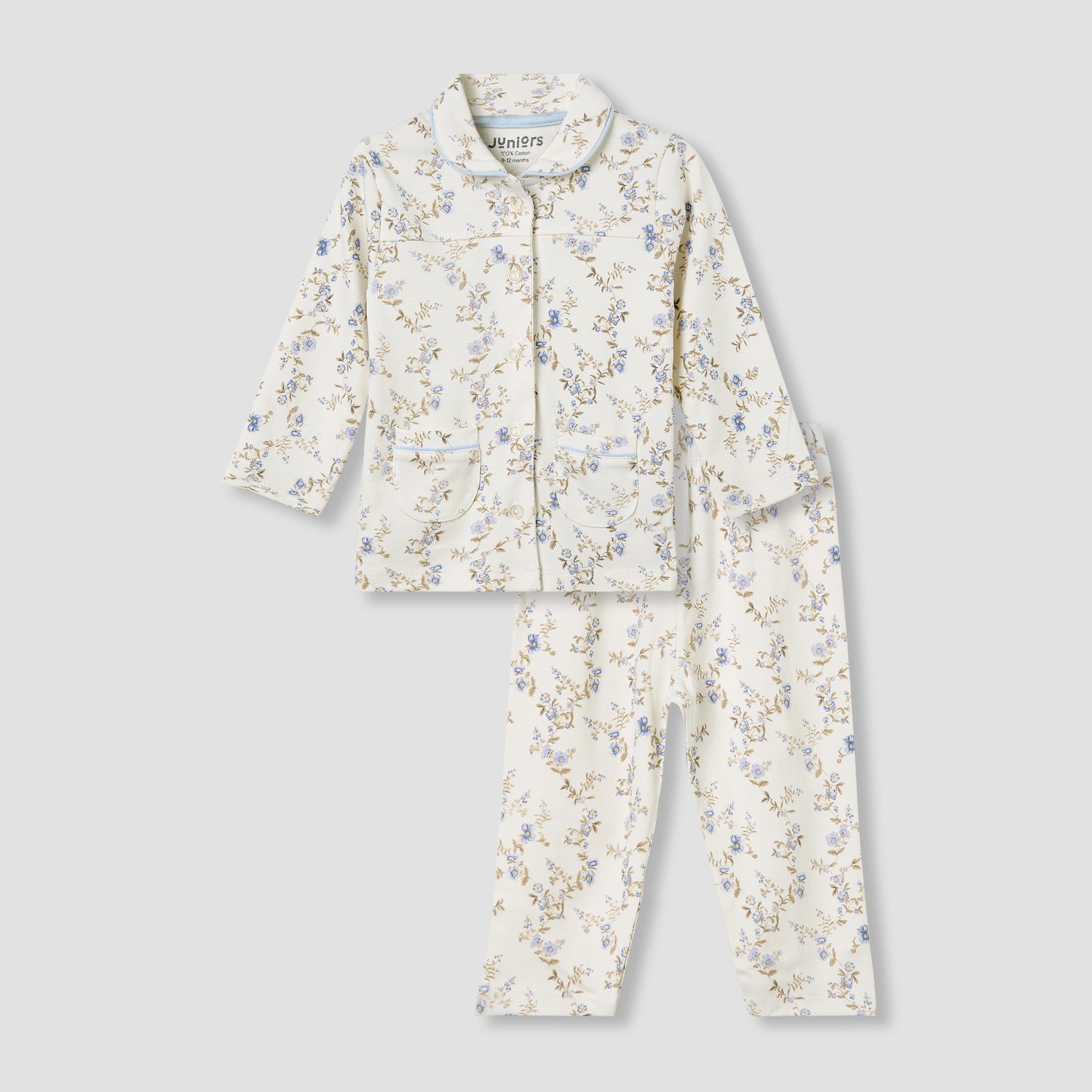 Juniors Pyjama Set with Floral Print - Cotton - Long Sleeves - Collar