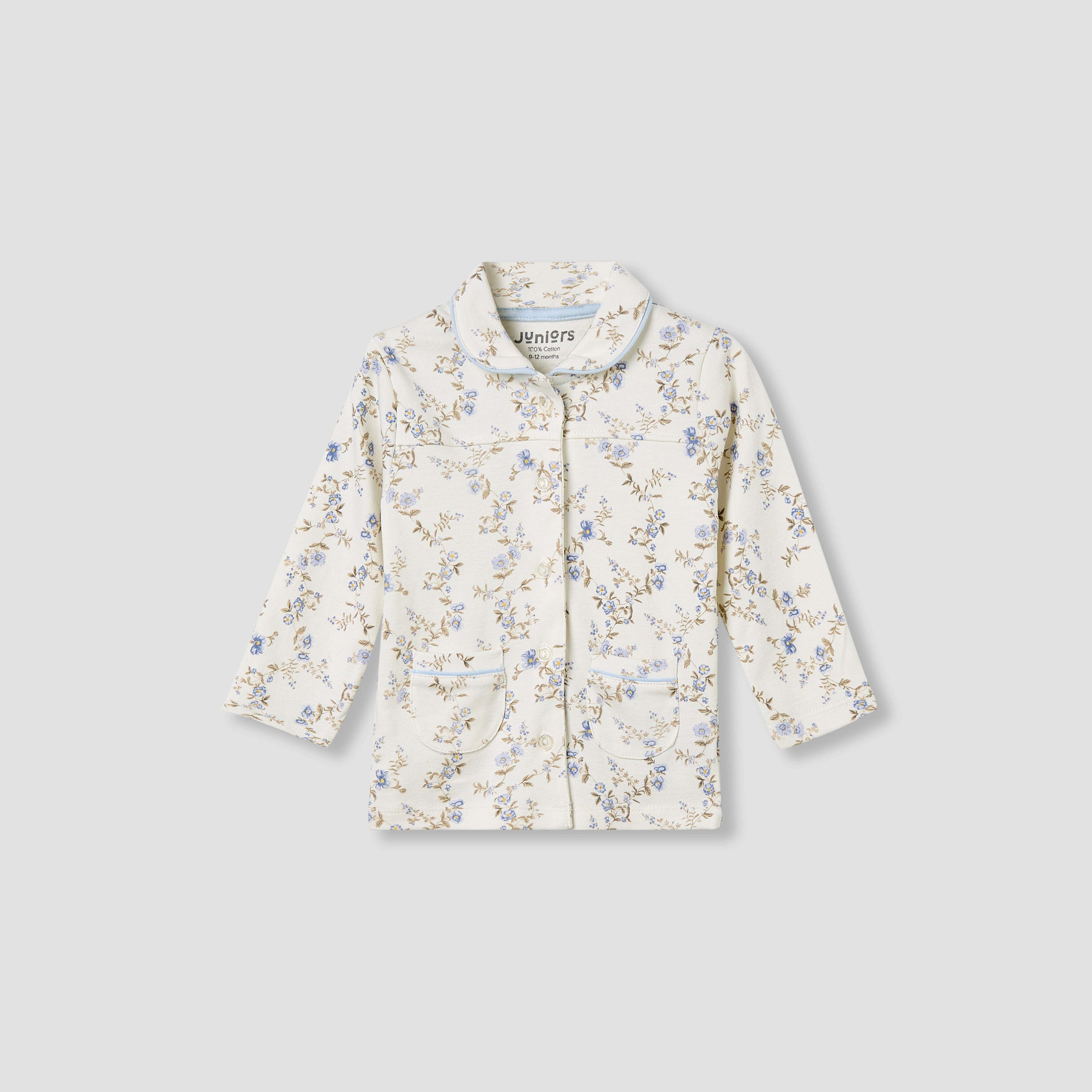 Juniors Pyjama Set with Floral Print - Cotton - Long Sleeves - Collar