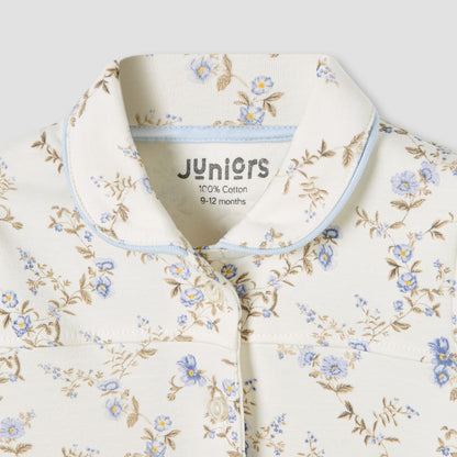 Juniors Pyjama Set with Floral Print - Cotton - Long Sleeves - Collar