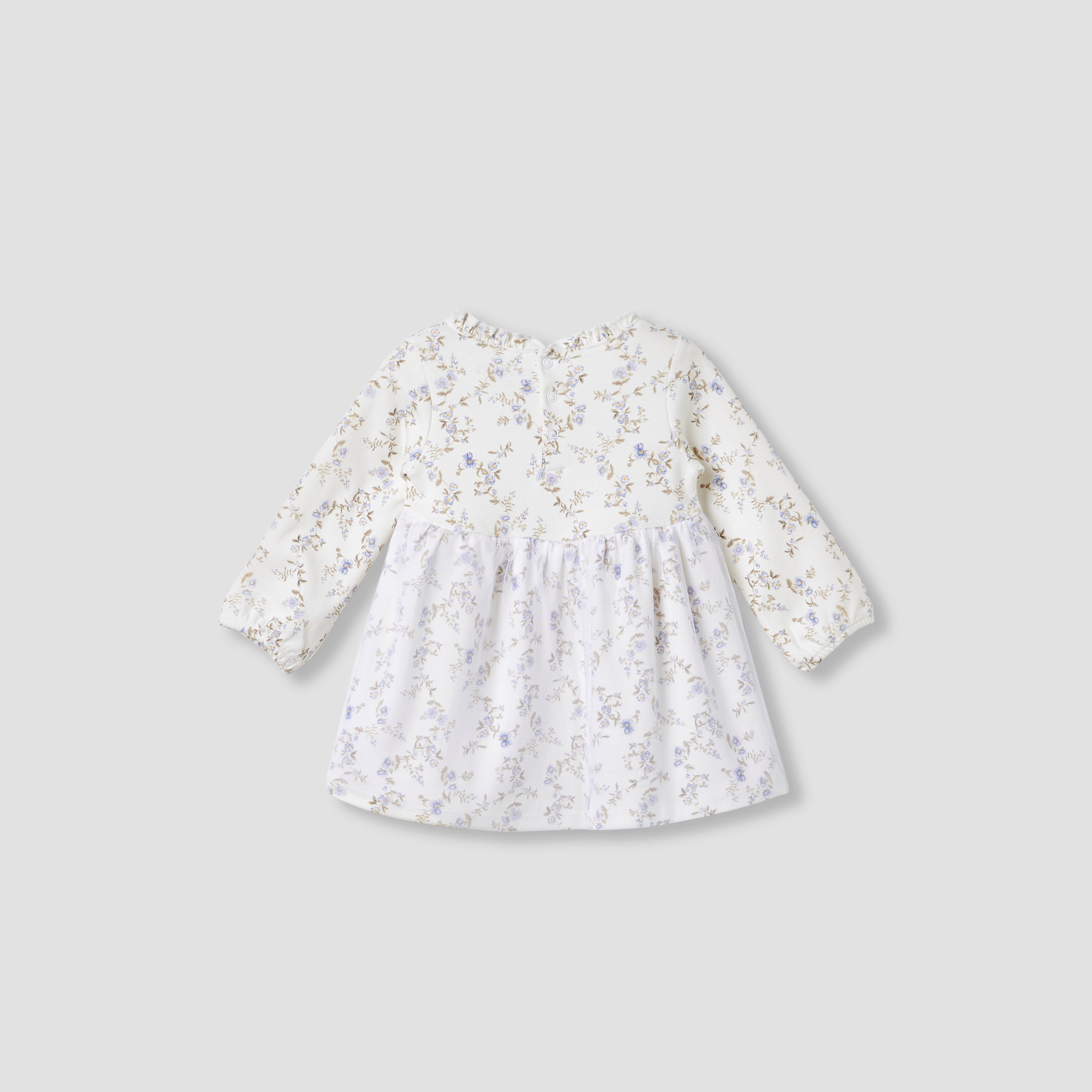 Juniors Girls Dress with Floral Print - Cotton - Long Sleeves - Round Neck