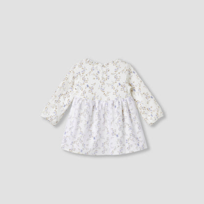 Juniors Girls Dress with Floral Print - Cotton - Long Sleeves - Round Neck