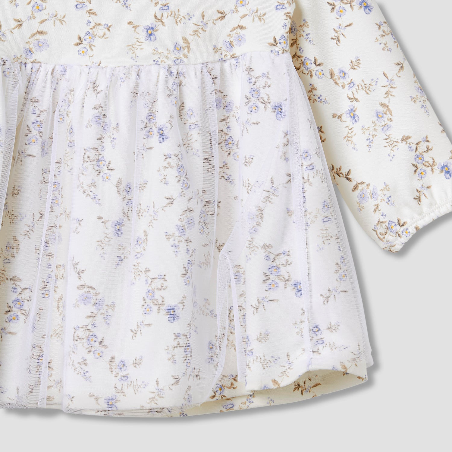 Juniors Girls Dress with Floral Print - Cotton - Long Sleeves - Round Neck