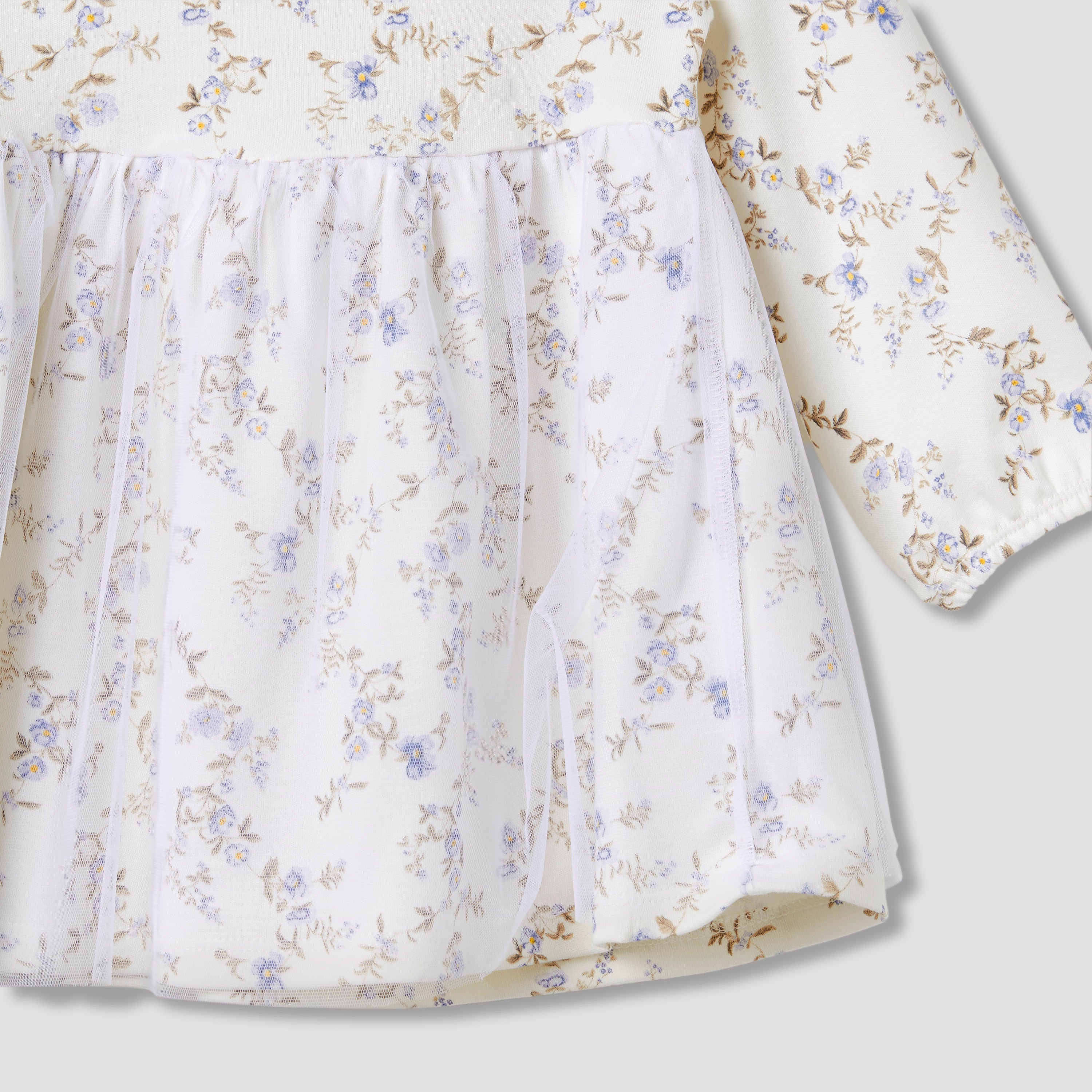 Juniors Girls Dress with Floral Print - Cotton - Long Sleeves - Round Neck