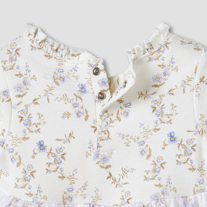Juniors Girls Dress with Floral Print - Cotton - Long Sleeves - Round Neck