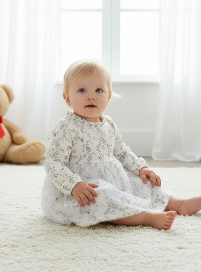 Juniors Girls Dress with Floral Print - Cotton - Long Sleeves - Round Neck-baby-girls-clothing-dressesandjumpsuits-image-6