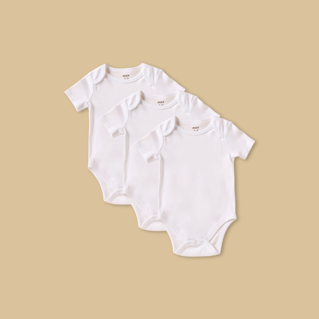 Pack of 3 - Plain BCI Cotton Bodysuit with Short Sleeves - White / 12-18 mths