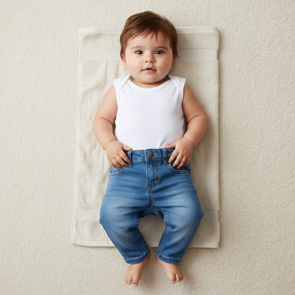 Full Length Jeans with Pockets and Button Closure - Blue / 12-18 mths