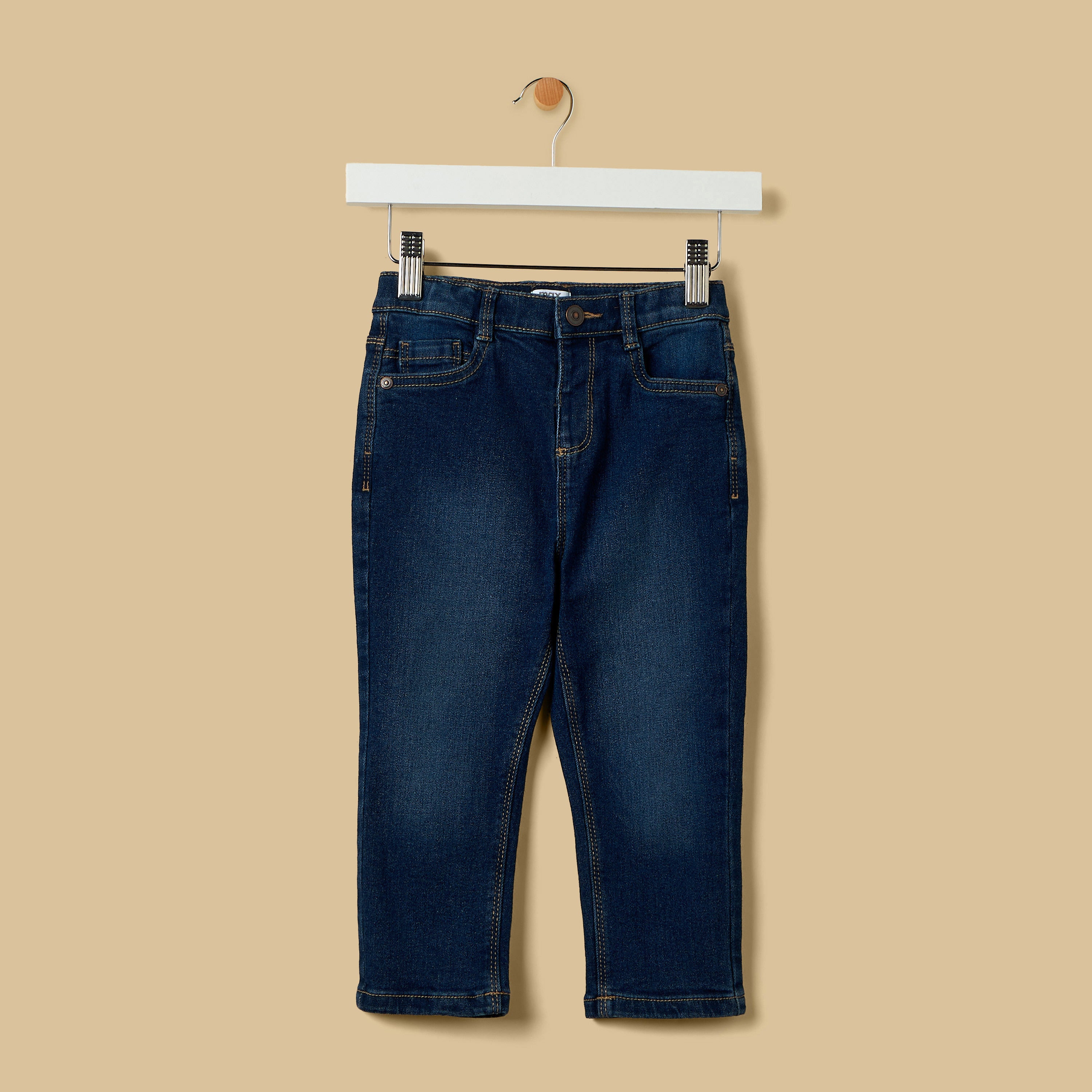 Full Length Jeans with Pockets and Button Closure