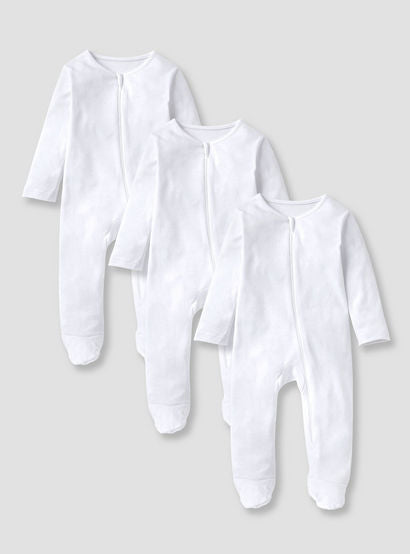 Juniors Solid Sleepsuit with Long Sleeves and Zip Closure - Set of 3-baby-girls-clothing-multipacks-image-1