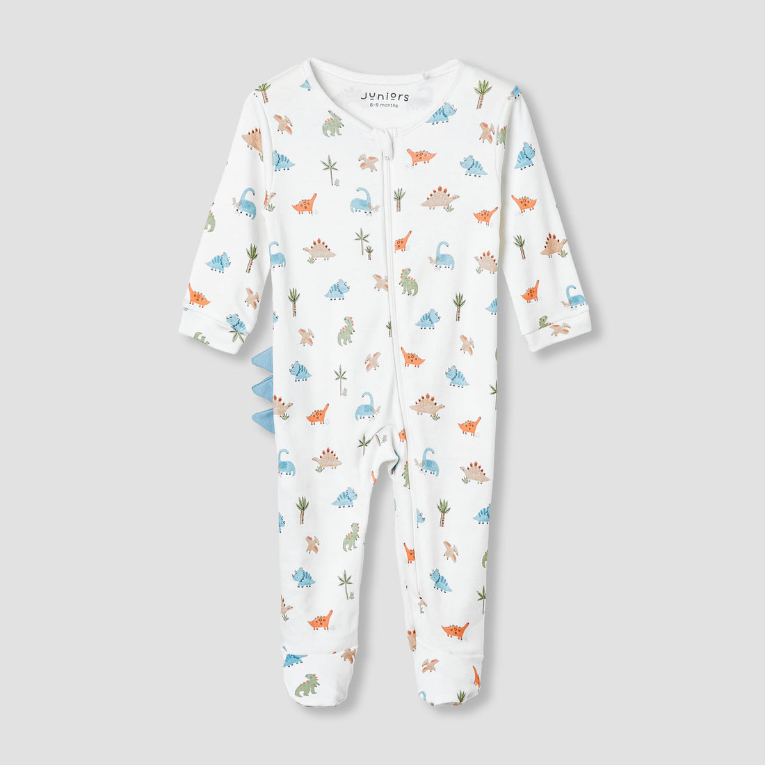 Juniors Dinosaur Print Sleepsuit with Long Sleeves - Cream / 9-12 mths