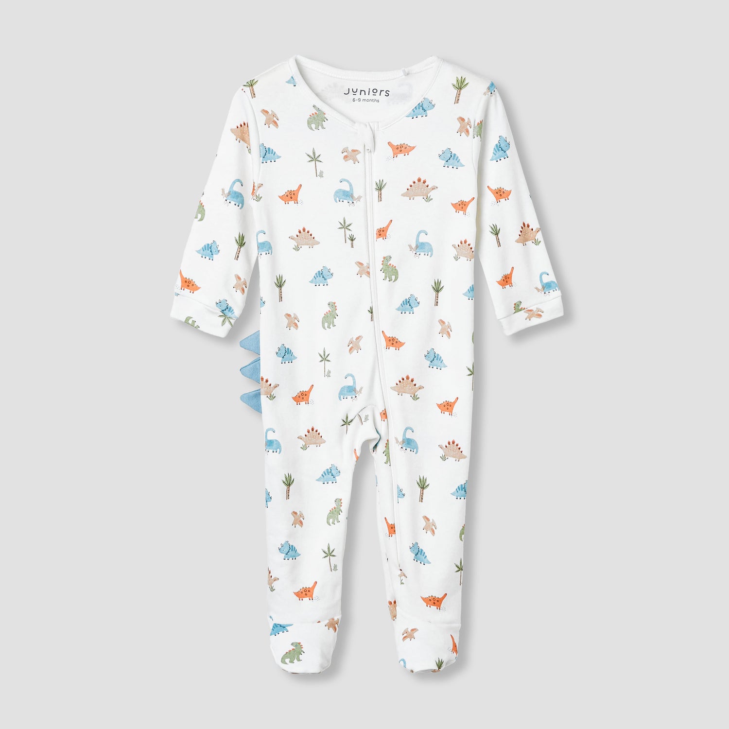 Juniors Dinosaur Print Sleepsuit with Long Sleeves - Cream / 9-12 mths