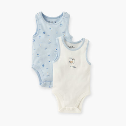 Juniors Printed Sleeveless Bodysuit with Round Neck - Set of 2 - Multicolour / 12-18 mths