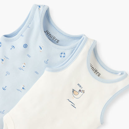 Juniors Printed Sleeveless Bodysuit with Round Neck - Set of 2