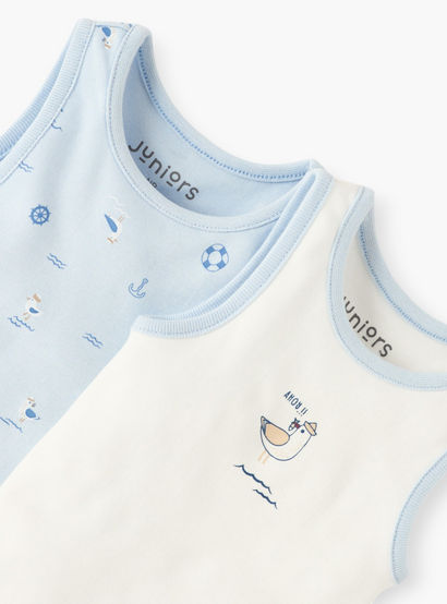 Juniors Printed Sleeveless Bodysuit with Round Neck - Set of 2-baby-boys-clothing-bodysuits-image-4