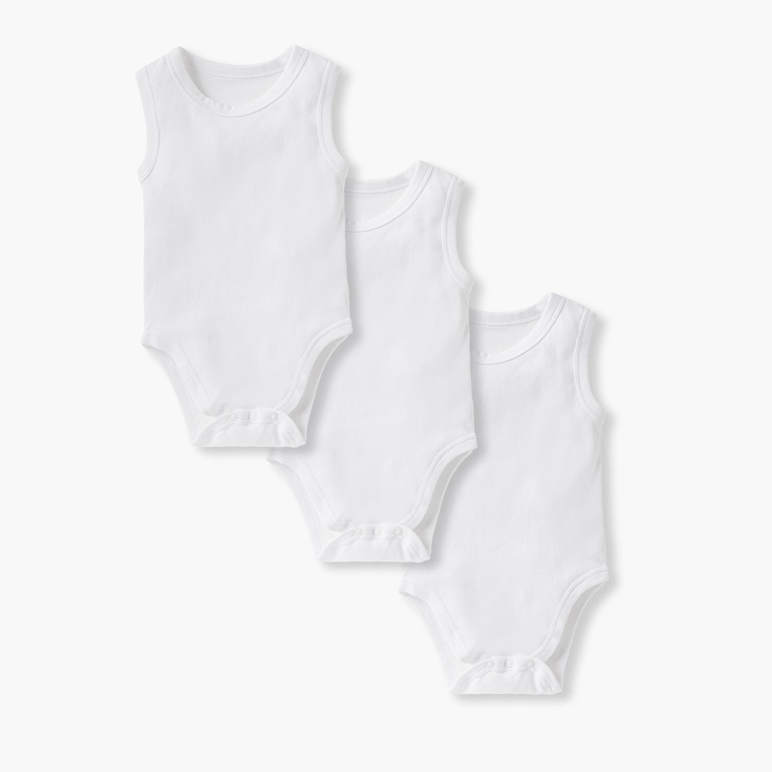 Juniors Solid Sleeveless Bodysuit with Button Closure - Set of 3 - White / 12-18 mths