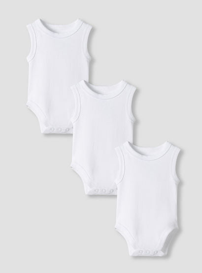 Juniors Solid Sleeveless Bodysuit with Button Closure - Set of 3-baby-boys-clothing-bodysuits-image-1