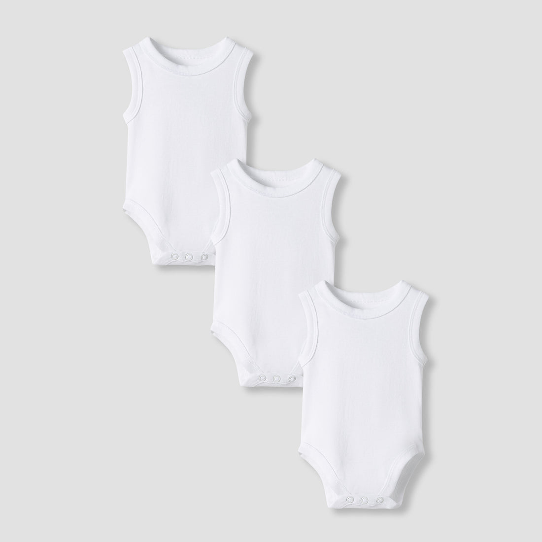 Juniors Solid Sleeveless Bodysuit with Button Closure - Set of 3 - White / 12-18 mths