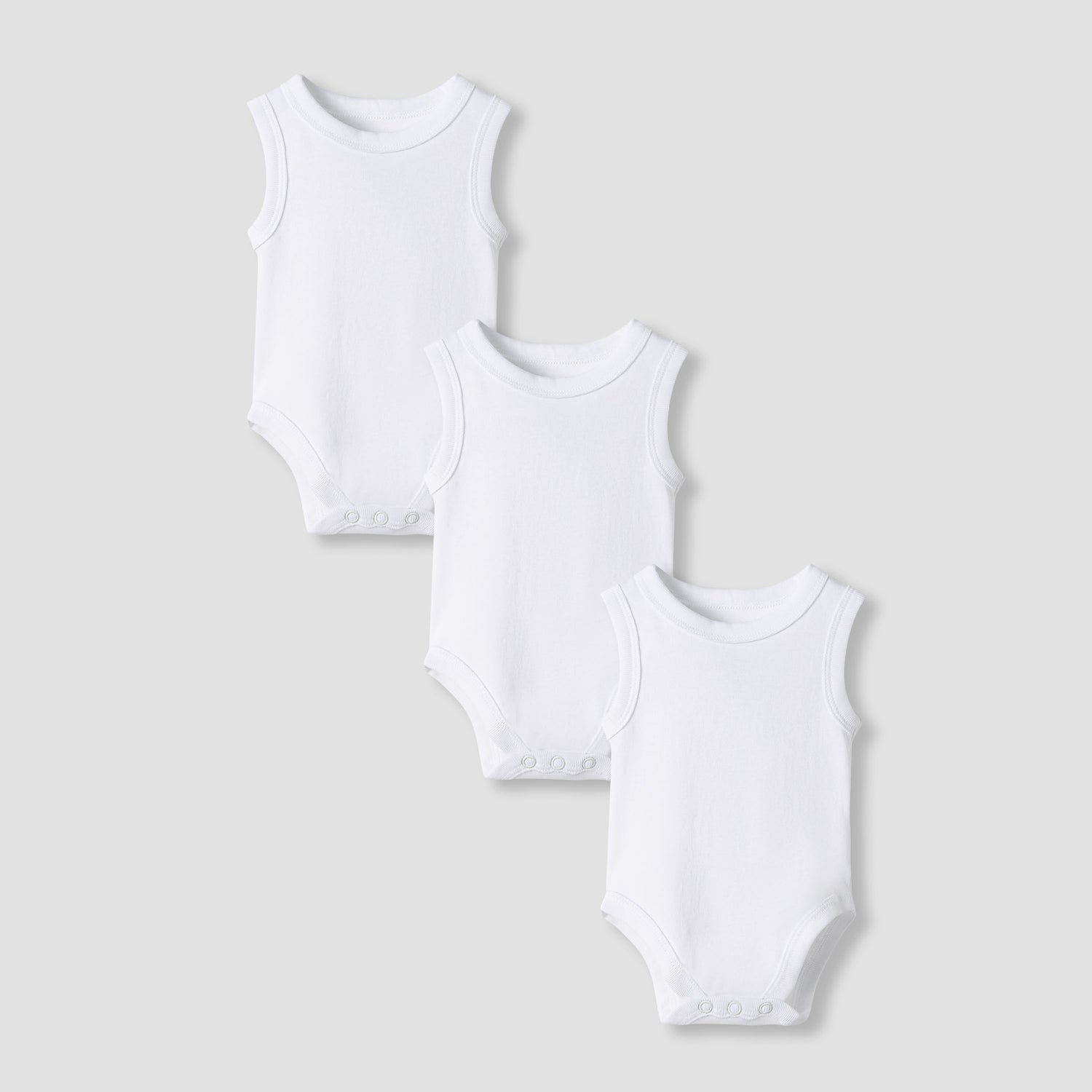 Juniors Solid Sleeveless Bodysuit with Button Closure - Set of 3 - White / 12-18 mths