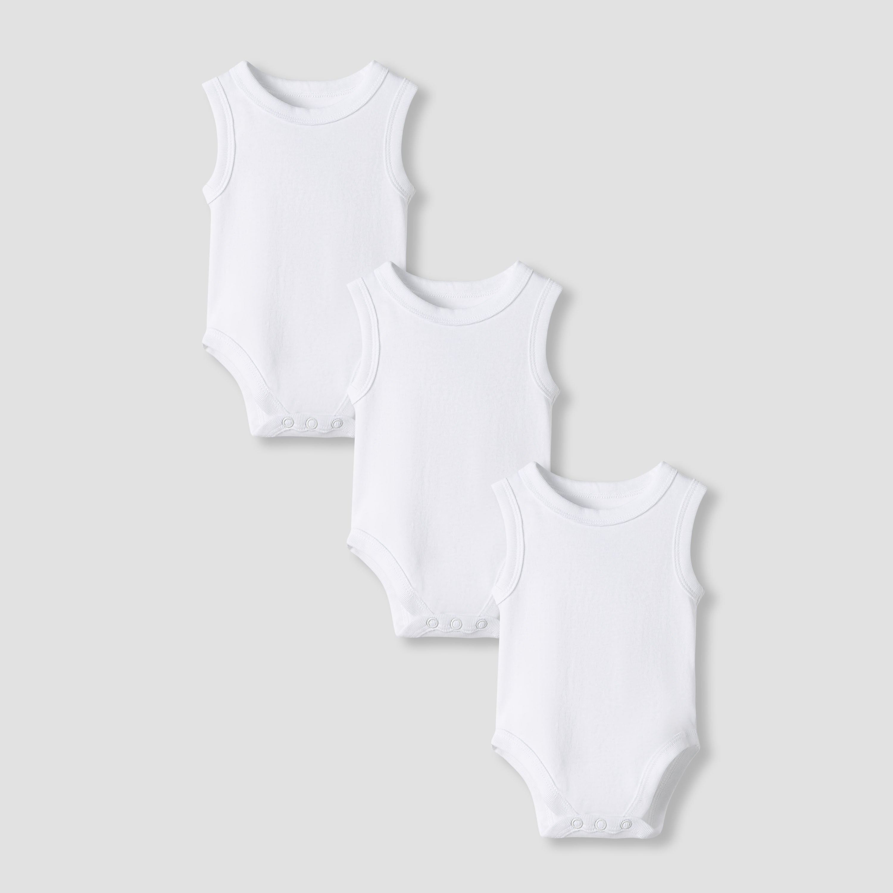 Juniors Solid Sleeveless Bodysuit with Button Closure - Set of 3 - White / 12-18 mths