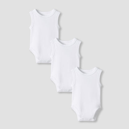Juniors Solid Sleeveless Bodysuit with Button Closure - Set of 3 - White / 12-18 mths
