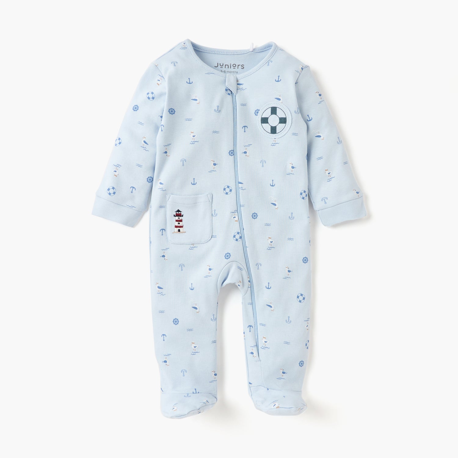 Juniors Graphic Print Closed Feet Sleepsuit with Zip Closure - Multicolour / 9-12 mths