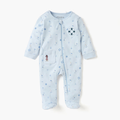 Juniors Graphic Print Closed Feet Sleepsuit with Zip Closure - Multicolour / 9-12 mths