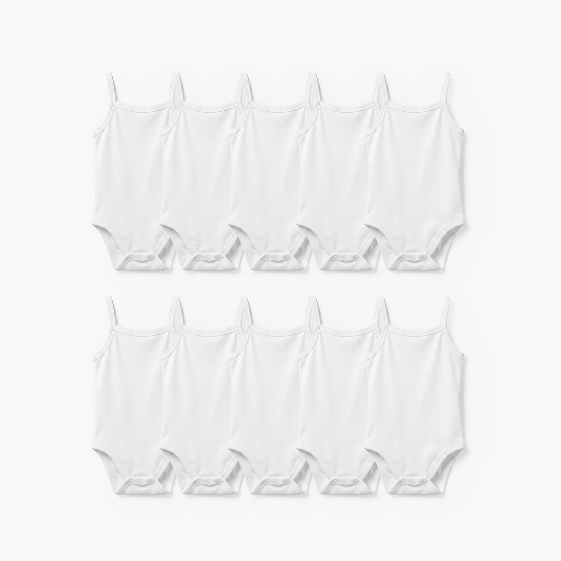 Juniors Solid Strap Sleeves Bodysuit with Snap Button Closure - Set of 10 - White / 12-18 mths