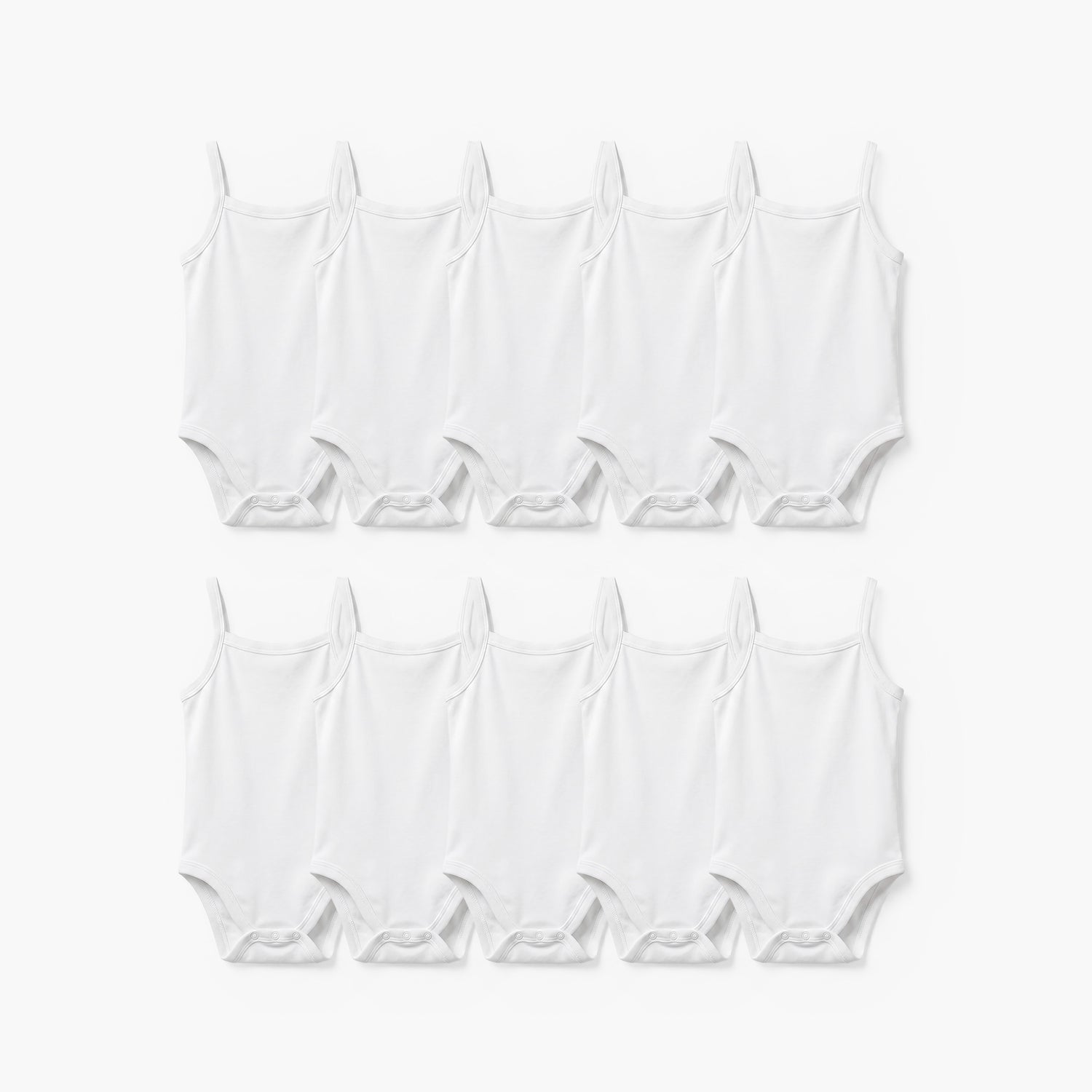 Juniors Solid Strap Sleeves Bodysuit with Snap Button Closure - Set of 10 - White / 12-18 mths