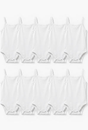 Juniors Solid Strap Sleeves Bodysuit with Snap Button Closure - Set of 10