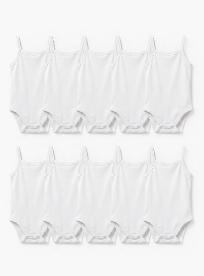 Juniors Solid Strap Sleeves Bodysuit with Snap Button Closure - Set of 10-baby-boys-clothing-bodysuits-image-1
